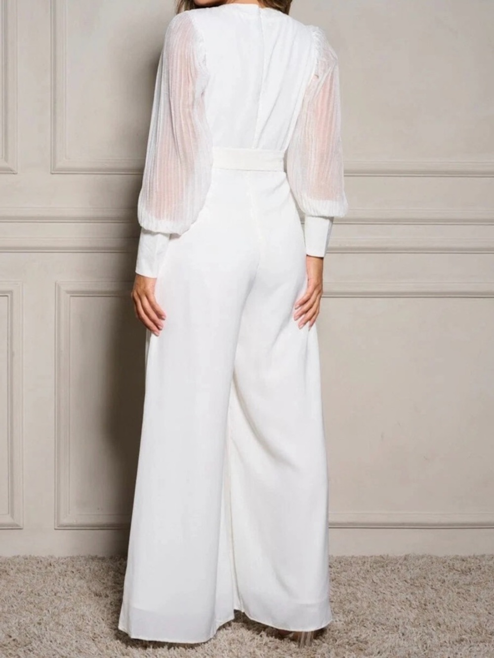 Chicways Ivory Long-Sleeve Belted Jumpsuit - Never Worn - Picture 11 of 11